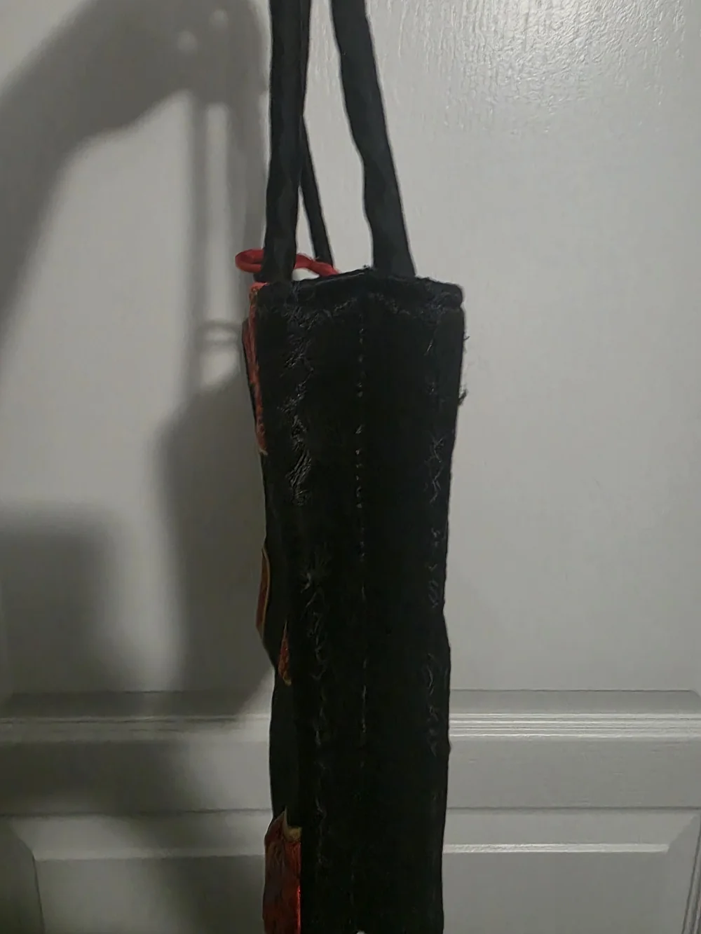 Black and Red Tote Bag with Oriental Embroidered Medallions